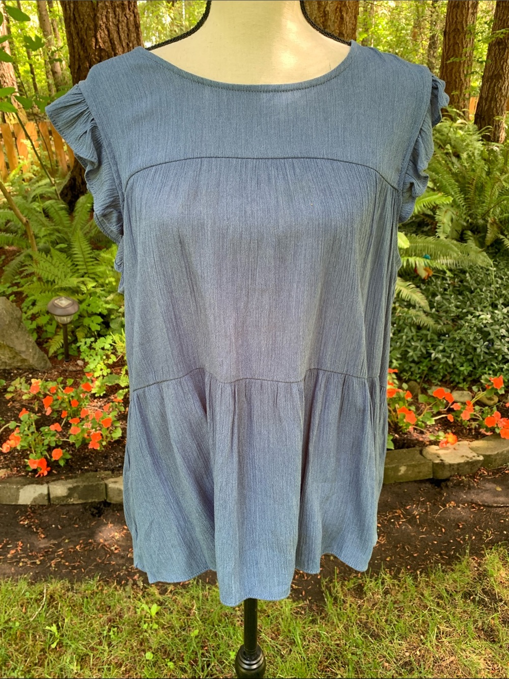 Moa Moa Dusty Blue Ruffle Cap Sleeve Tunic